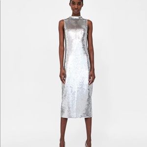 ZARA Silver Sequinned Dress - Size Medium - BRAND NEW CONDITION